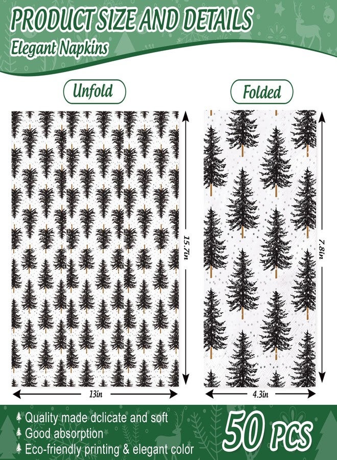 وولاين مجموعة مناديل ضيوف عيد الميلاد من والين، 50 قطعة، سوداء اللون، بتصميم شجرة عيد الميلاد، للاستخدام مرة واحدة، مناسبة للعشاء، مصنوعة من ورق مقوى، مثالية لحفلات الشتاء، ولتزيين طاولة الطعام والحمام. - Image 2